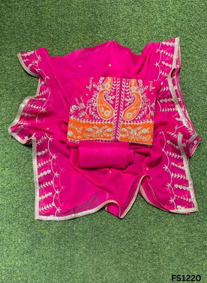 FS1220 | Hot-pink | Organza Suit | Party Wear | Wedding | Jaggo | Ring Ceremony | Festival |