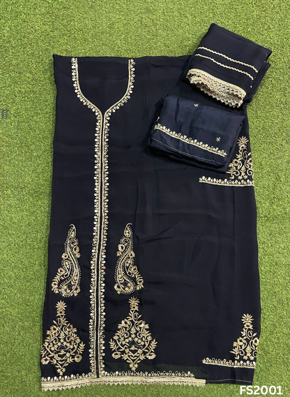 FS2001 | Navy Blue | Organza | Suit | Wedding | Party Wear | Ring Ceremony | Festival Suit | Allover suit