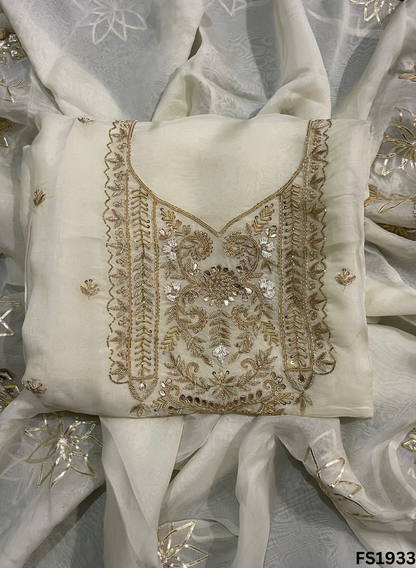 FS1933 | Off-White  Organza | Suit | Wedding | Party Wear | Ring Ceremony | Festival Suit | Allover suit