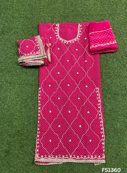 FS1360 | Hot-Pink | Organza | Suit | Wedding | Party Wear | Ring Ceremony | Festival Suit | Allover suit