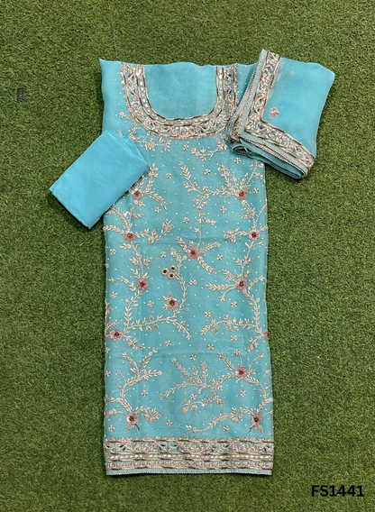 FS1441 | Light Sky-Blue | Organza | Suit | Wedding | Party Wear | Ring Ceremony | Festival Suit | Allover suit