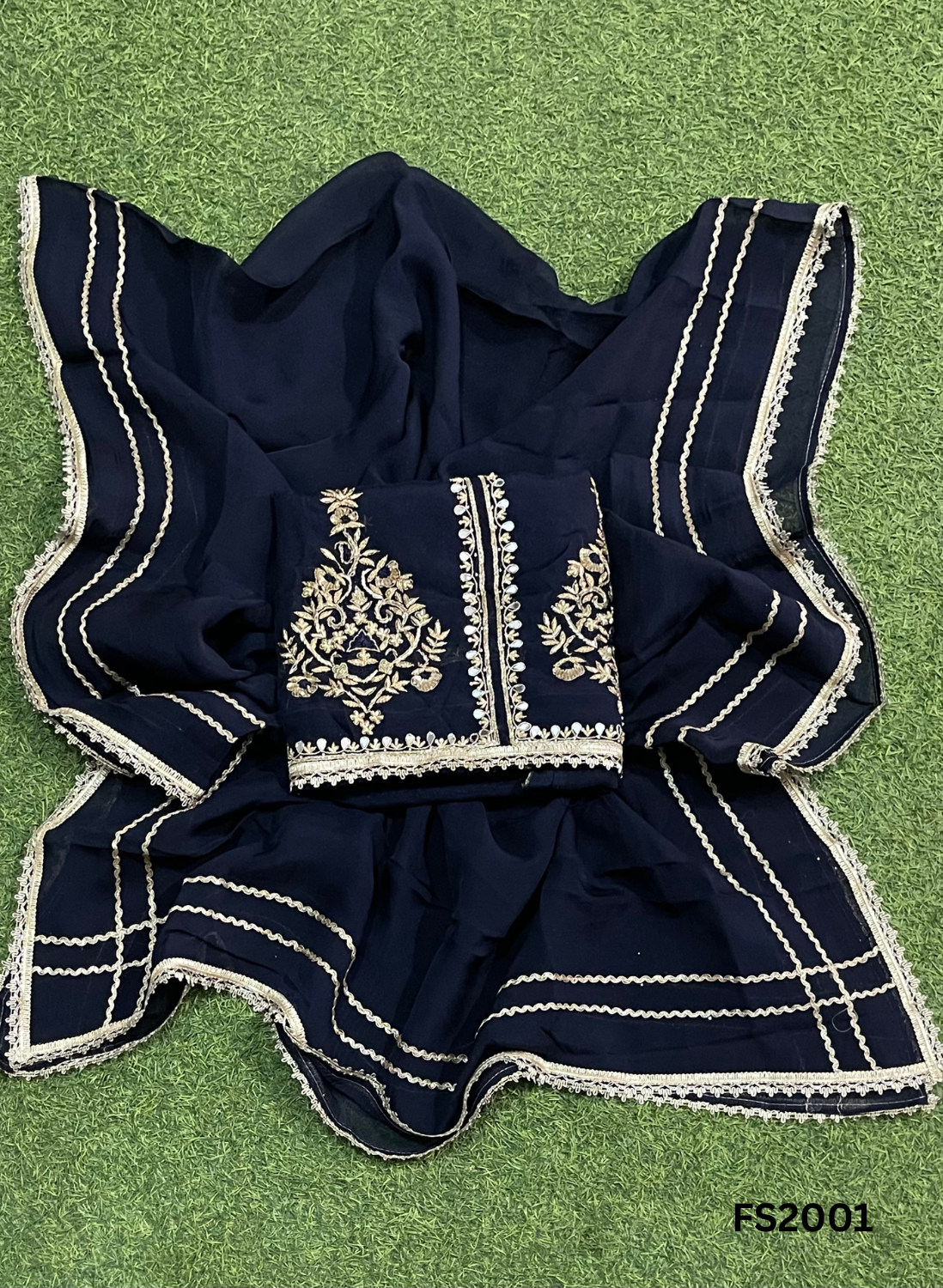 FS2001 | Navy Blue | Organza | Suit | Wedding | Party Wear | Ring Ceremony | Festival Suit | Allover suit