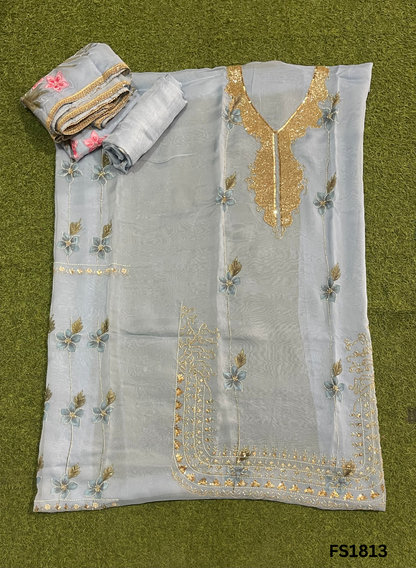 FS1813 | Sky-Blue | Organza | Suit | Wedding | Party Wear | Ring Ceremony | Festival Suit | Allover suit