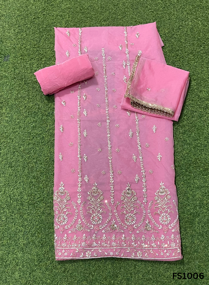 FS1006 | Baby-Pink | Organza Suit | Party Wear | Wedding | Jaggo | Ring Ceremony | Festival