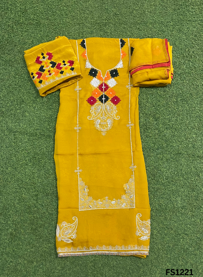 FS1221 | Yellow | Organza | Suit | Wedding | Party Wear | Ring Ceremony | Festival Suit | Allover suit