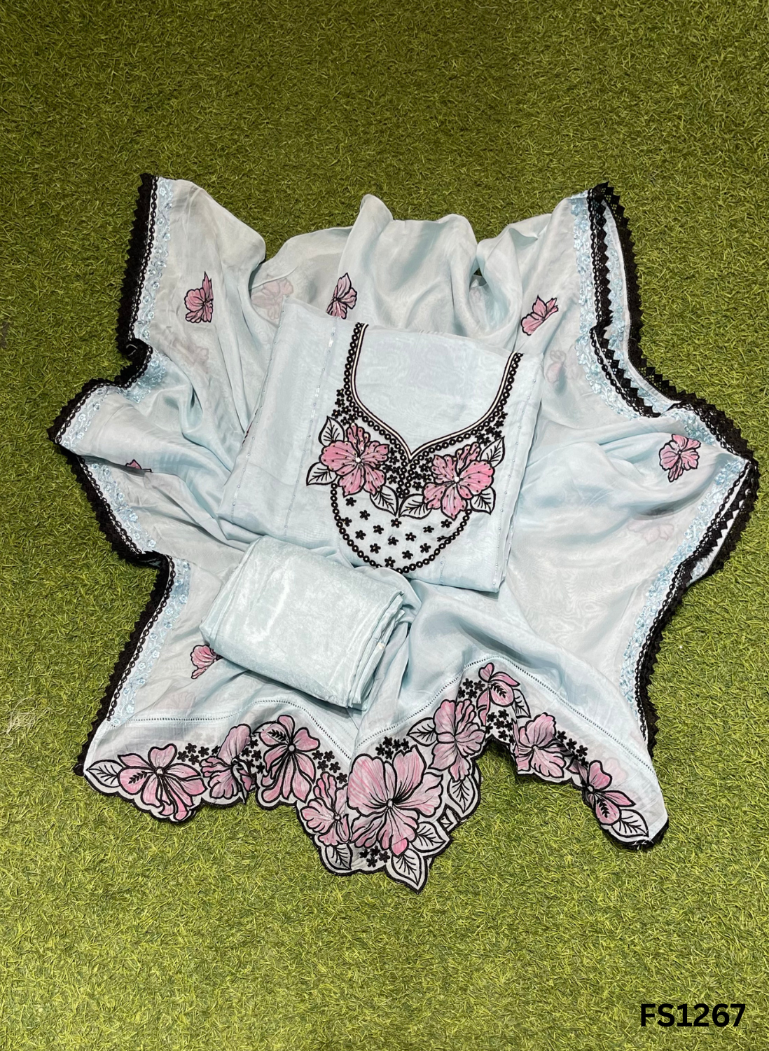FS1267 | Light Sky-Blue | Organza Suit | Party Wear | Wedding | Jaggo | Ring Ceremony | Festival |
