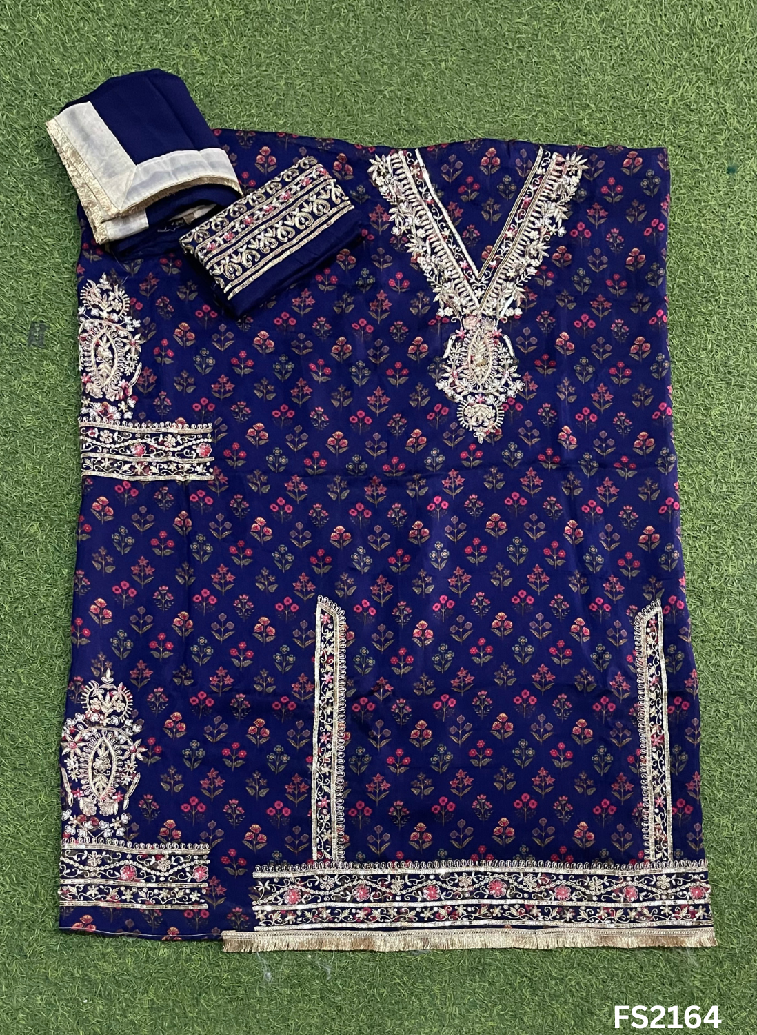 FS2164 | Navy-Blue | Organza | Suit | Wedding | Party Wear | Ring Ceremony | Festival Suit | Allover suit