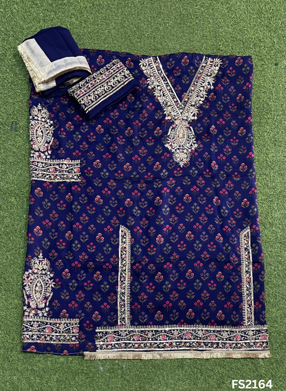 FS2164 | Navy-Blue | Organza | Suit | Wedding | Party Wear | Ring Ceremony | Festival Suit | Allover suit
