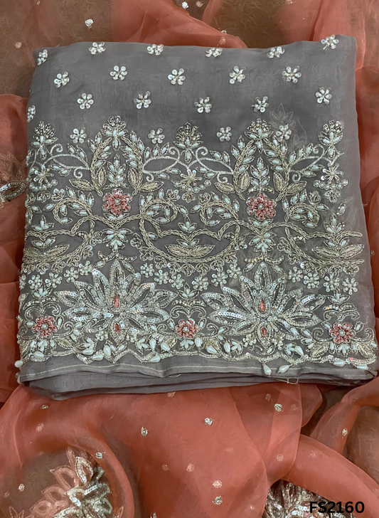 FS2160 | Grey | Organza | Suit | Wedding | Party Wear | Ring Ceremony | Festival Suit | Allover suit