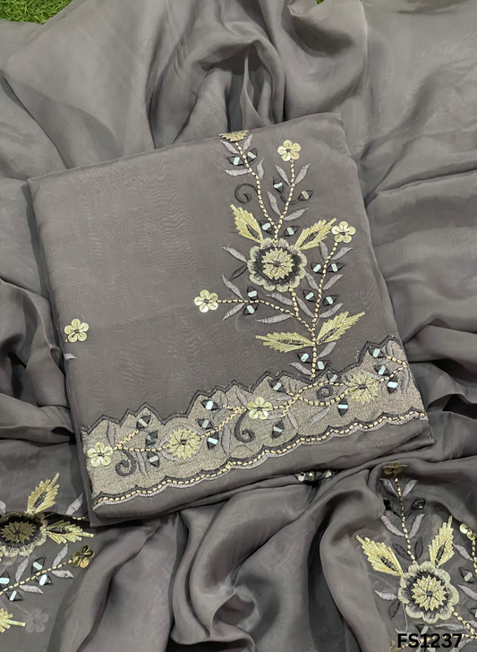 FS1237 | Grey | Organza | Suit | Wedding | Party Wear | Ring Ceremony | Festival Suit | Allover suit