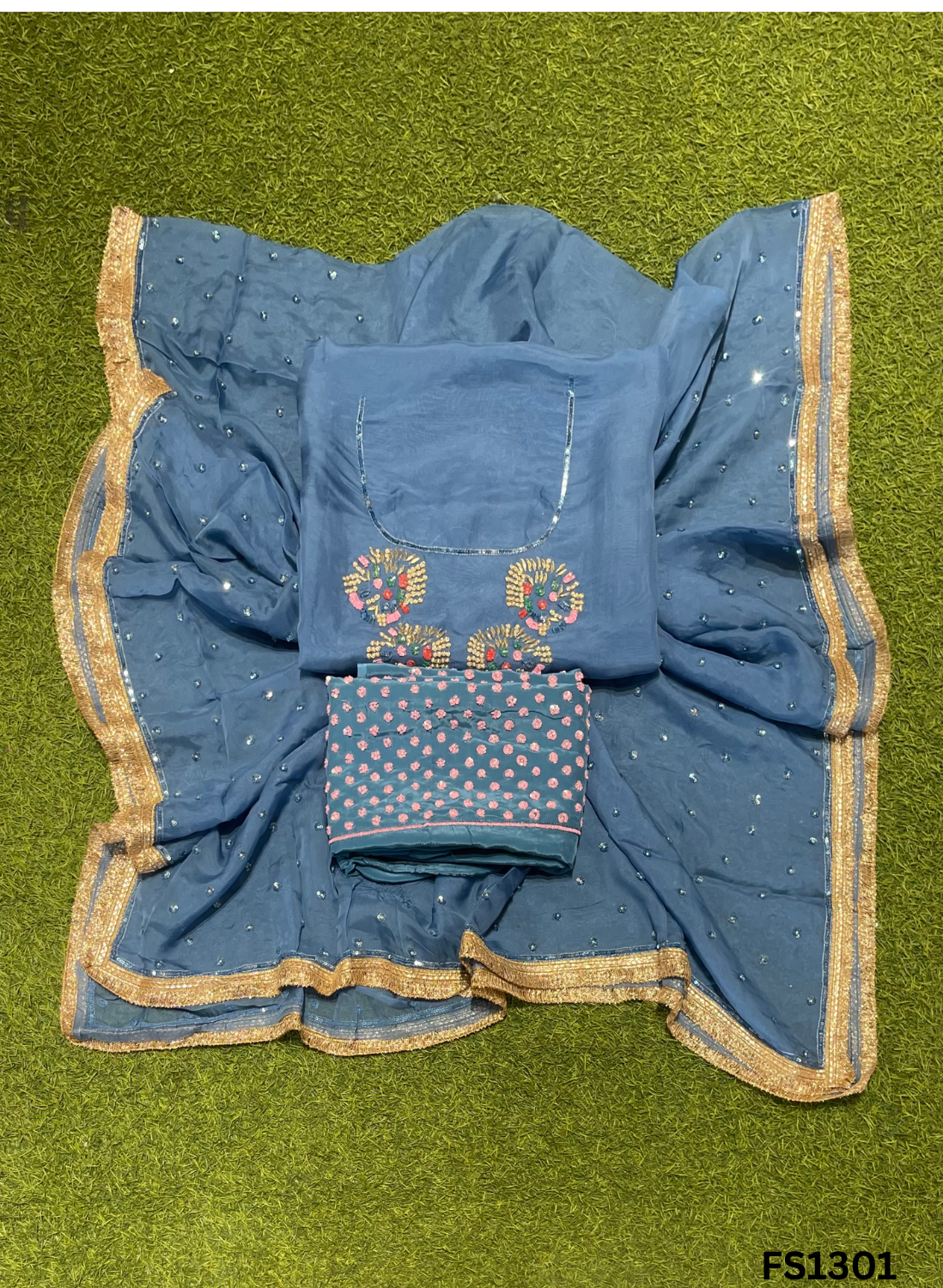 FS1301 | Blue | Organza | Suit | Wedding | Party Wear | Ring Ceremony | Festival Suit | Allover suit
