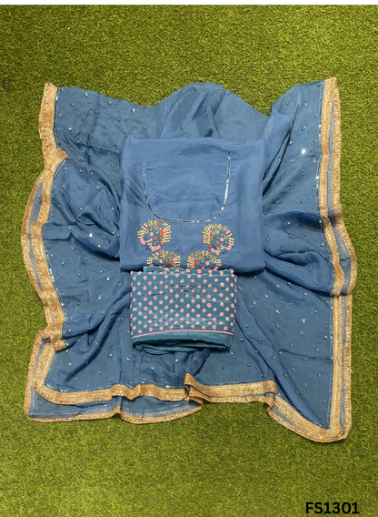 FS1301 | Blue | Organza | Suit | Wedding | Party Wear | Ring Ceremony | Festival Suit | Allover suit