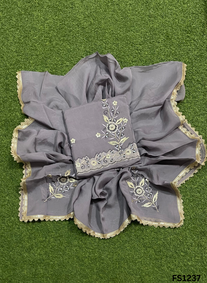 FS1237 | Grey | Organza | Suit | Wedding | Party Wear | Ring Ceremony | Festival Suit | Allover suit