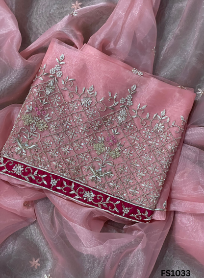 FS1033 |Peach |Organza Suit | Party Wear | Wedding | Jaggo | Ring Ceremony | Festival