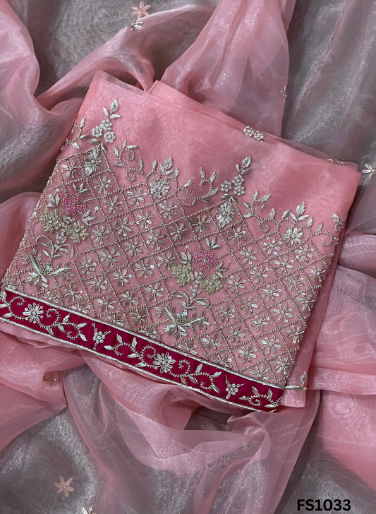 FS1033 |Peach |Organza Suit | Party Wear | Wedding | Jaggo | Ring Ceremony | Festival