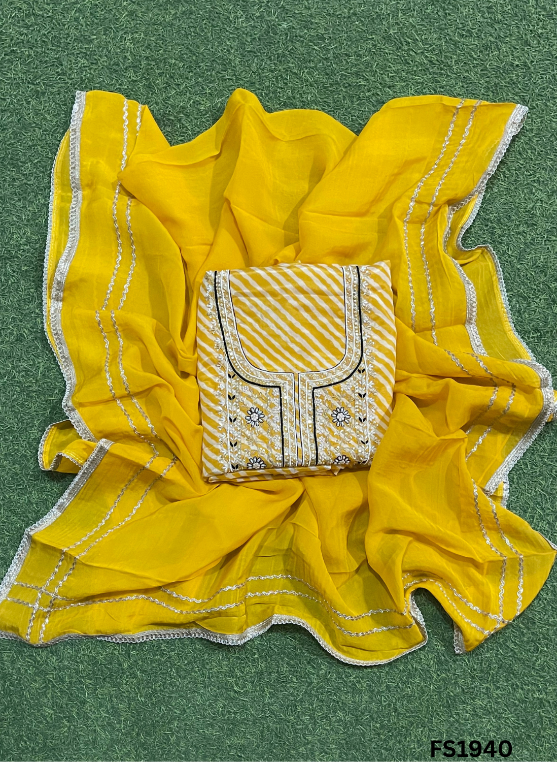 FS1940 | Yellow | Organza | Suit | Wedding | Party Wear | Ring Ceremony | Festival Suit | Allover suit