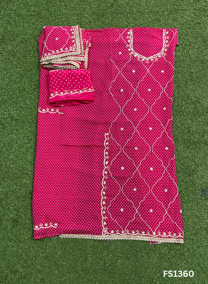 FS1360 | Hot-Pink | Organza | Suit | Wedding | Party Wear | Ring Ceremony | Festival Suit | Allover suit