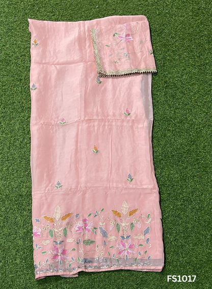 FS1017 | Peach | Organza Suit | Party Wear | Wedding | Jaggo | Ring Ceremony | Festival