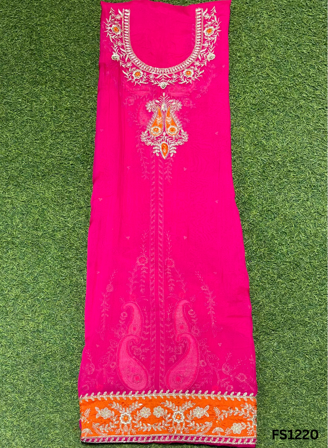 FS1220 | Hot-pink | Organza Suit | Party Wear | Wedding | Jaggo | Ring Ceremony | Festival |