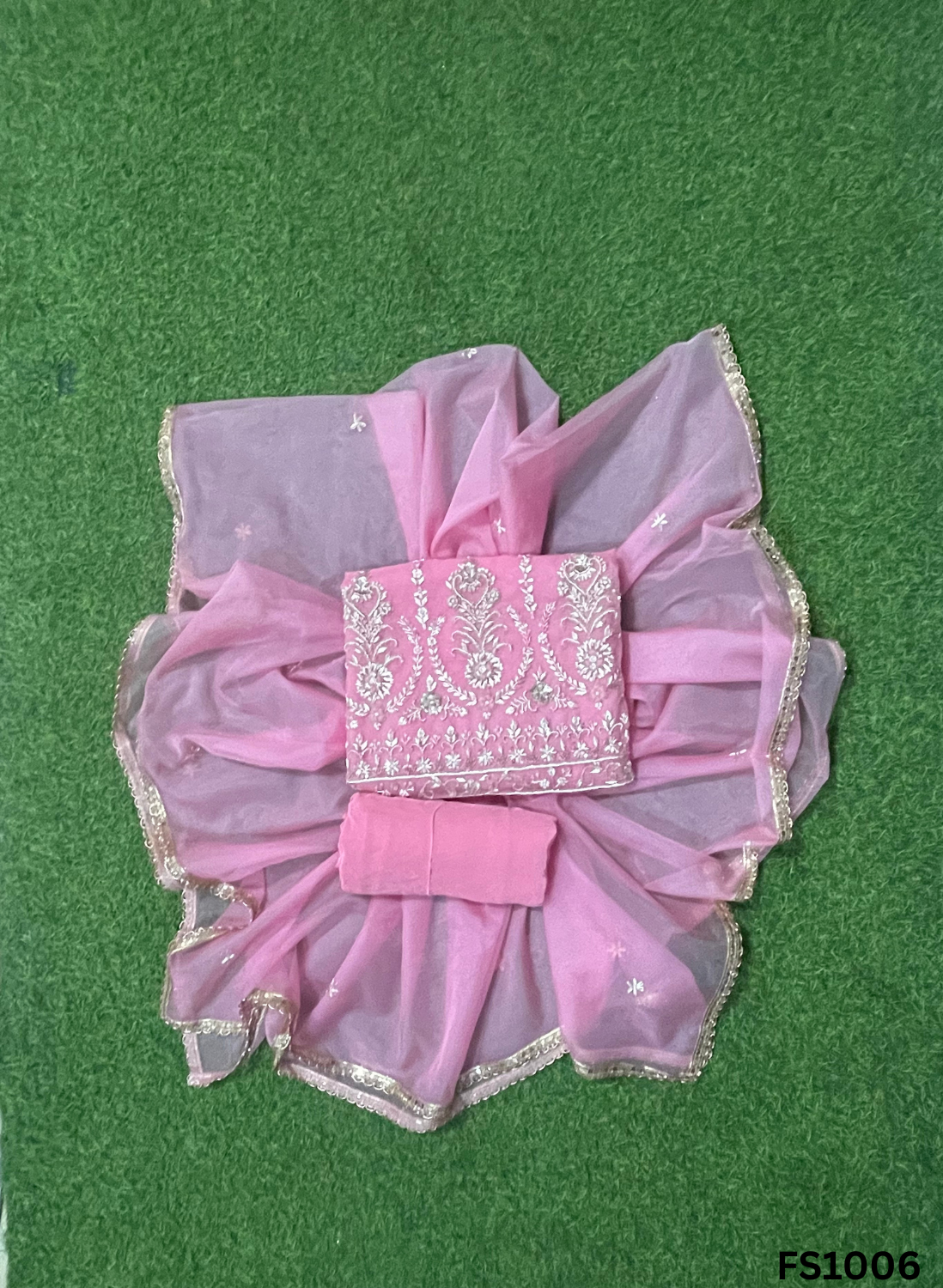 FS1006 | Baby-Pink | Organza Suit | Party Wear | Wedding | Jaggo | Ring Ceremony | Festival