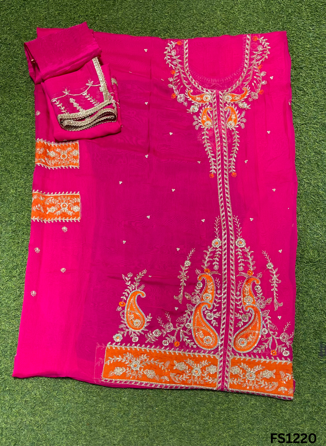 FS1220 | Hot-pink | Organza Suit | Party Wear | Wedding | Jaggo | Ring Ceremony | Festival |