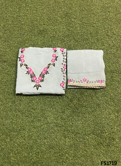 FS1917 | Sky-Blue | Organza | Suit | Wedding | Party Wear | Ring Ceremony | Festival Suit | Allover suit