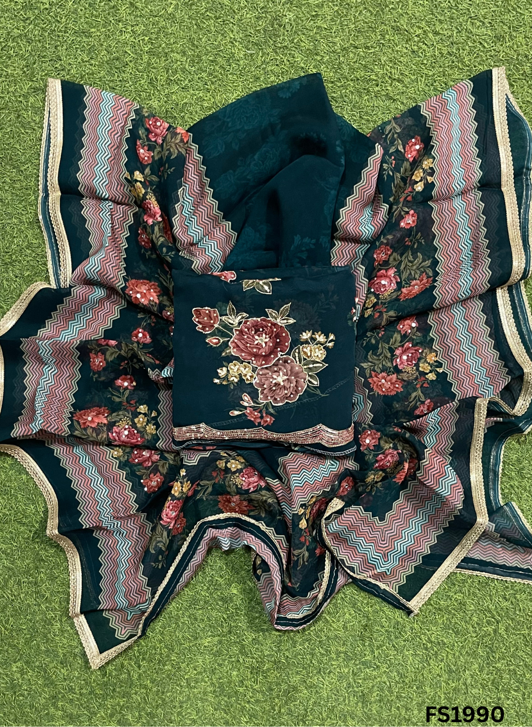 FS1990 | Peacock | Organza | Suit | Wedding | Party Wear | Ring Ceremony | Festival Suit | Allover suit