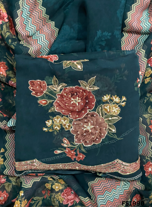 FS1990 | Peacock | Organza | Suit | Wedding | Party Wear | Ring Ceremony | Festival Suit | Allover suit