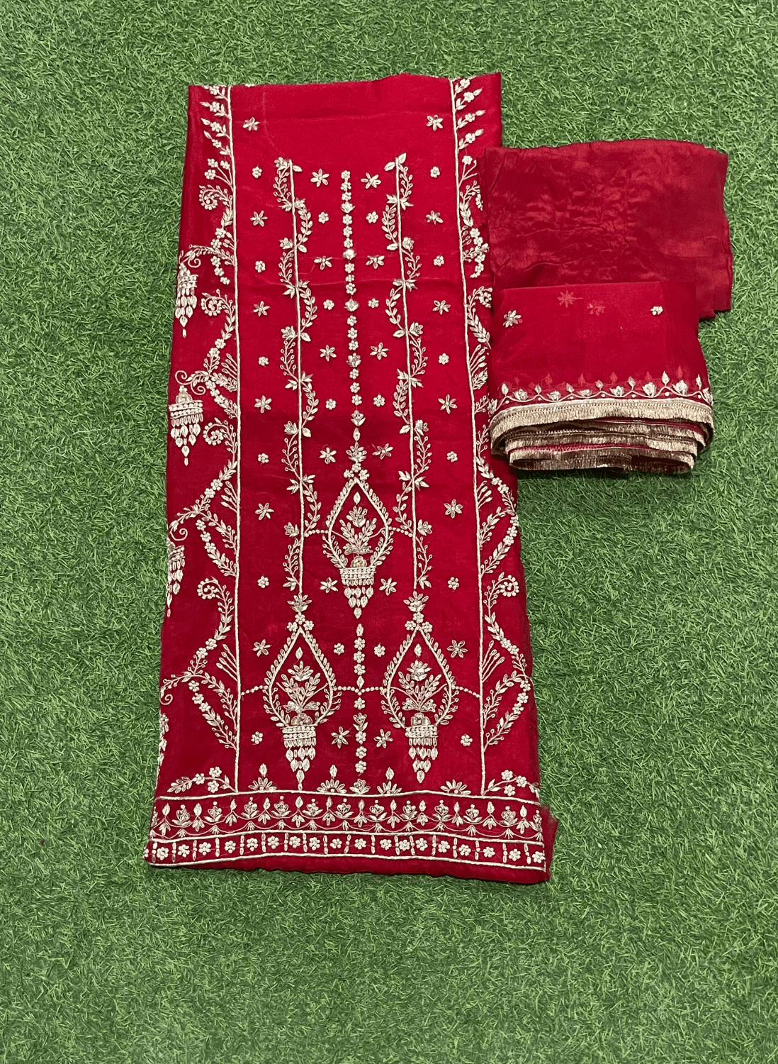 FS138 | Red |  Pure Organza Suit | Wedding | Party Wear | Jaggo| Festival | Casual Wear | F9IAAA