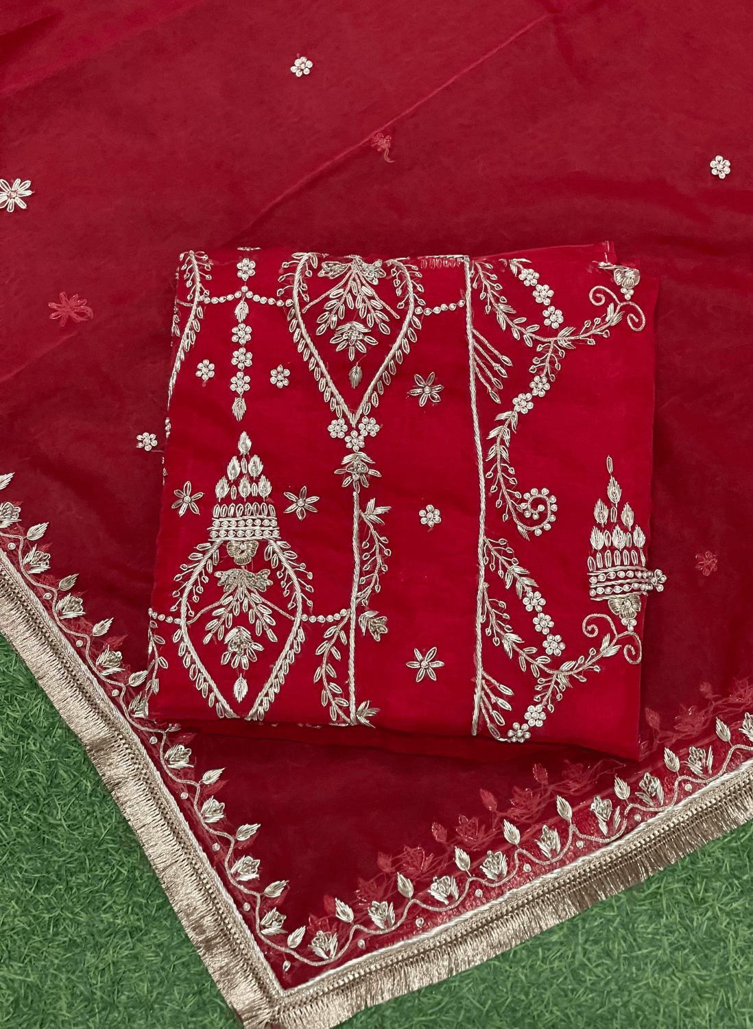 FS138 | Red |  Pure Organza Suit | Wedding | Party Wear | Jaggo| Festival | Casual Wear | F9IAAA