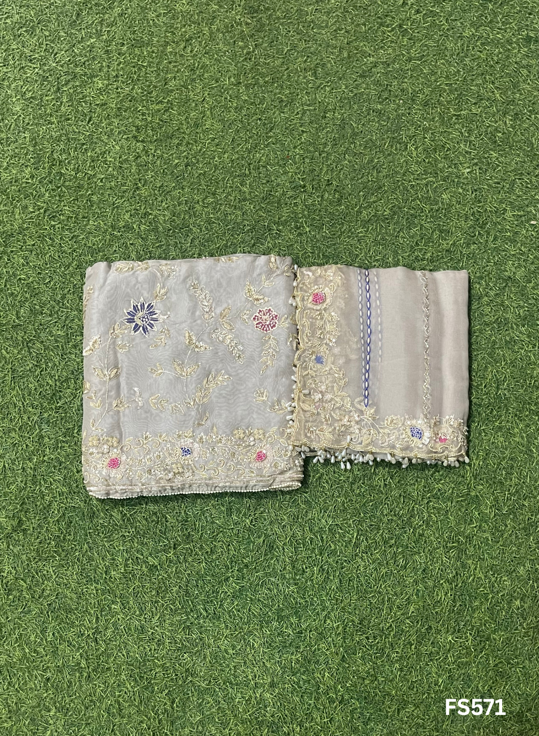 FS571 | Peach | Organza Suit| Party Wear | Wedding | Jaggo | Ring Ceremony | Festival |