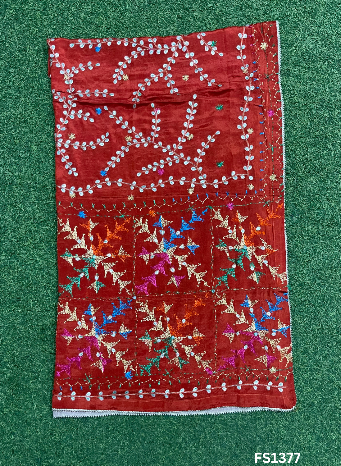 FS1377 | RUST | Luxurious|  Embroidered |  Phulkari | 2.5 Meter of Elegance