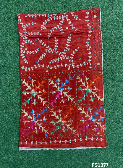 FS1377 | RUST | Luxurious|  Embroidered |  Phulkari | 2.5 Meter of Elegance