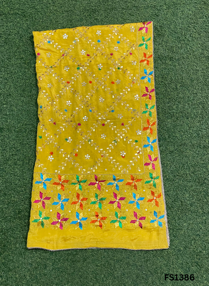 FS1386 | Yellow | Luxurious|  Embroidered |  Phulkari | 2.5 Meter of Elegance