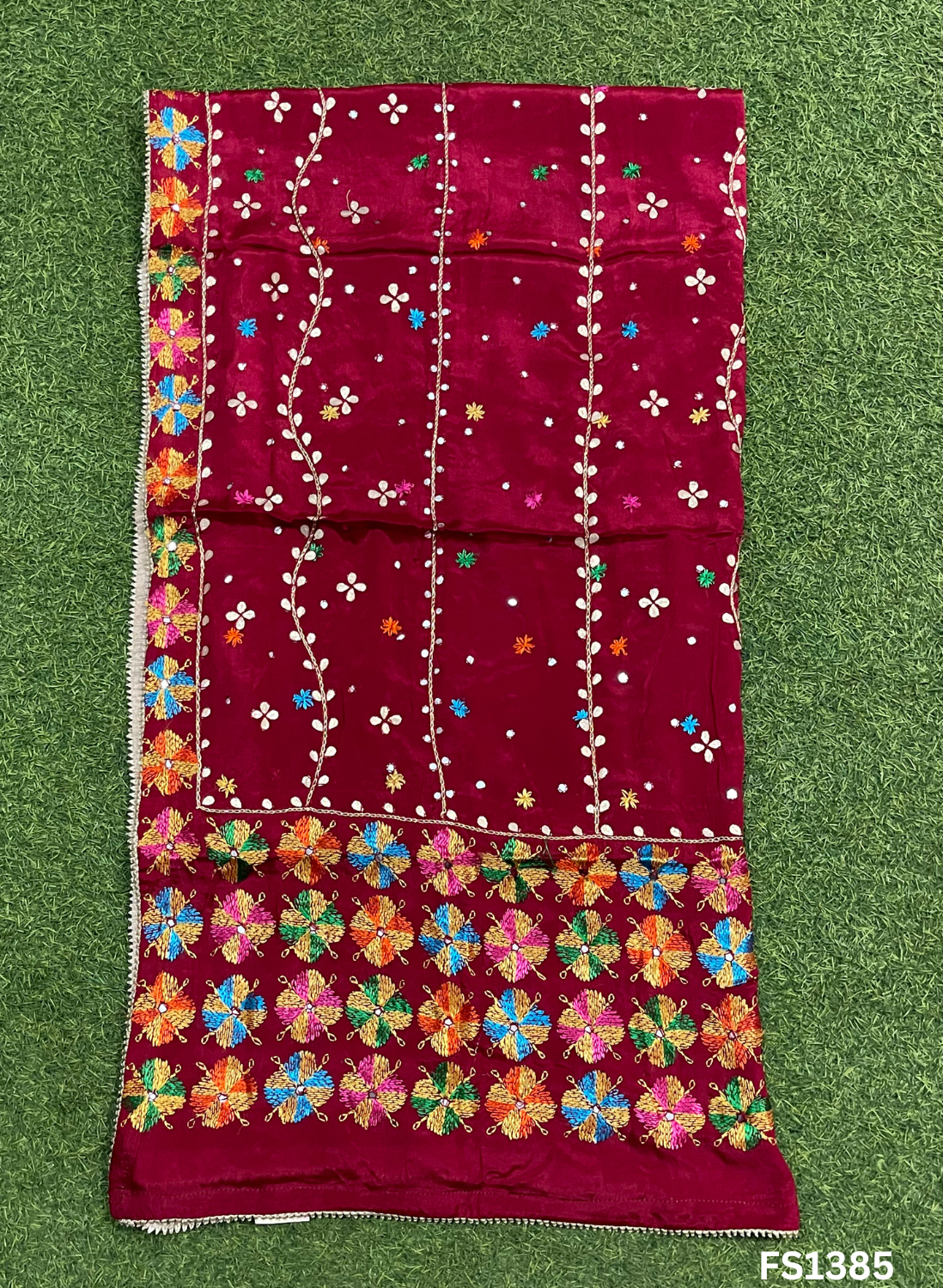 FS1385 | Red | Luxurious|  Embroidered |  Phulkari | 2.5 Meter of Elegance