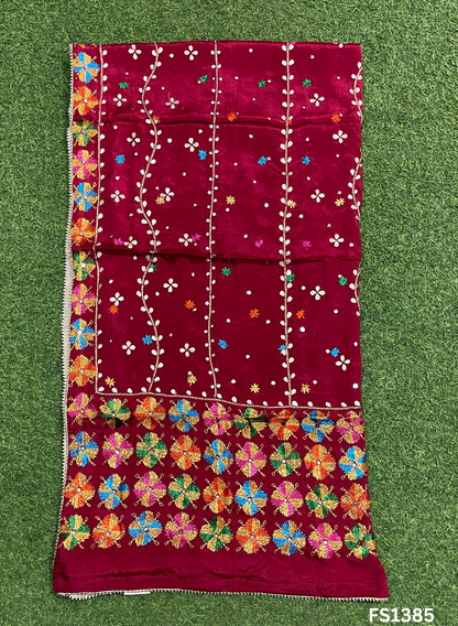 FS1385 | Red | Luxurious|  Embroidered |  Phulkari | 2.5 Meter of Elegance