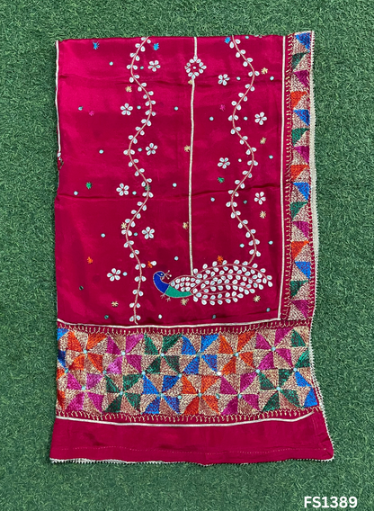FS1389 | Red | Luxurious|  Embroidered |  Phulkari | 2.5 Meter of Elegance