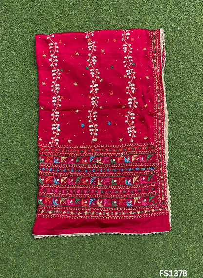 FS1378 | Red | Luxurious|  Embroidered |  Phulkari | 2.5 Meter of Elegance