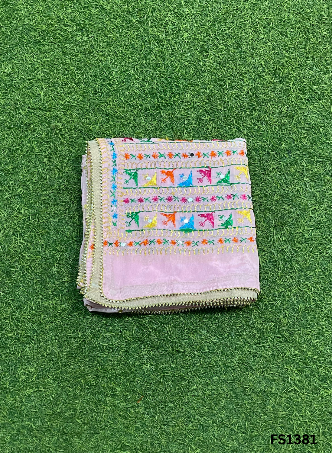 FS1381 | Baby-Pink | Luxurious|  Embroidered |  Phulkari | 2.5 Meter of Elegance