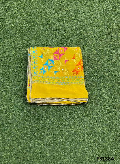 FS1384 | YELLOW | Luxurious|  Kamal Chanon | Embroidered |  Phulkari | 2.5 Meter of Elegance