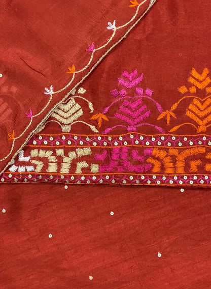 Phulkari Suit | Raw Silk | Chanon Dupatta | Jaggo Suit | Couple Dress | Party Wear | Wedding | Handwork SuitFS301