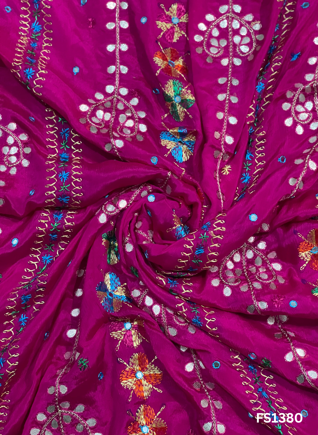 FS1380 | Hot-Pink | Luxurious|  Embroidered |  Phulkari | 2.5 Meter of Elegance