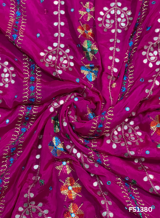 FS1380 | Hot-Pink | Luxurious|  Embroidered |  Phulkari | 2.5 Meter of Elegance