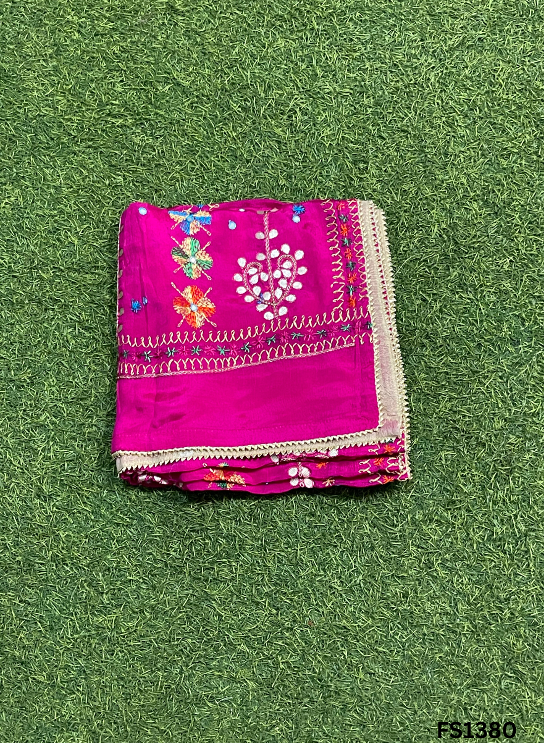 FS1380 | Hot-Pink | Luxurious|  Embroidered |  Phulkari | 2.5 Meter of Elegance