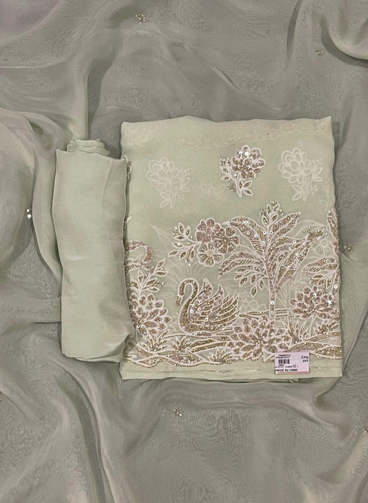 Pista colour georgette Suit | Party Wear | Wedding | Jaggo | Ring Ceremony | Festiva | FS392l