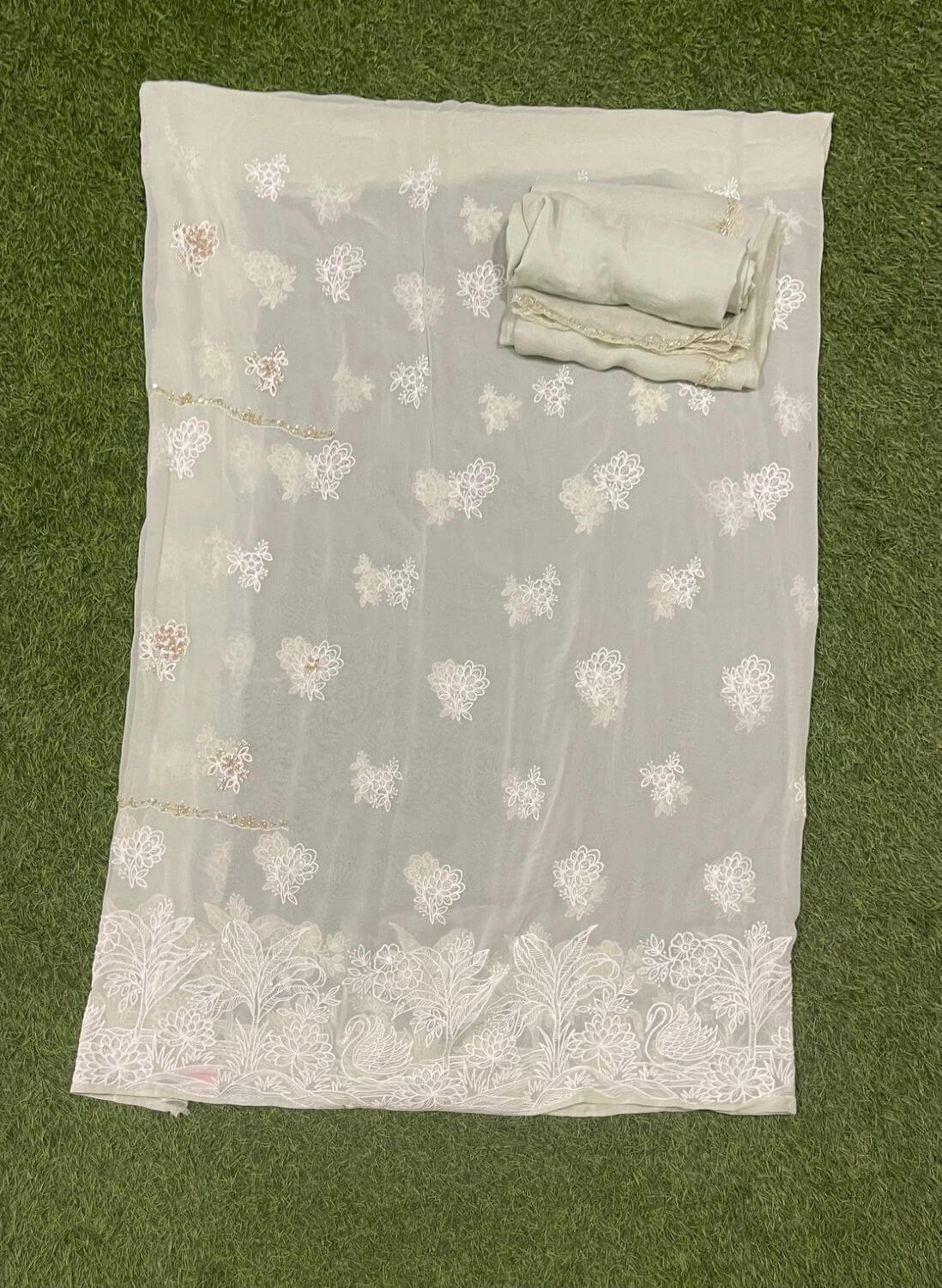 Pista colour georgette Suit | Party Wear | Wedding | Jaggo | Ring Ceremony | Festiva | FS392l