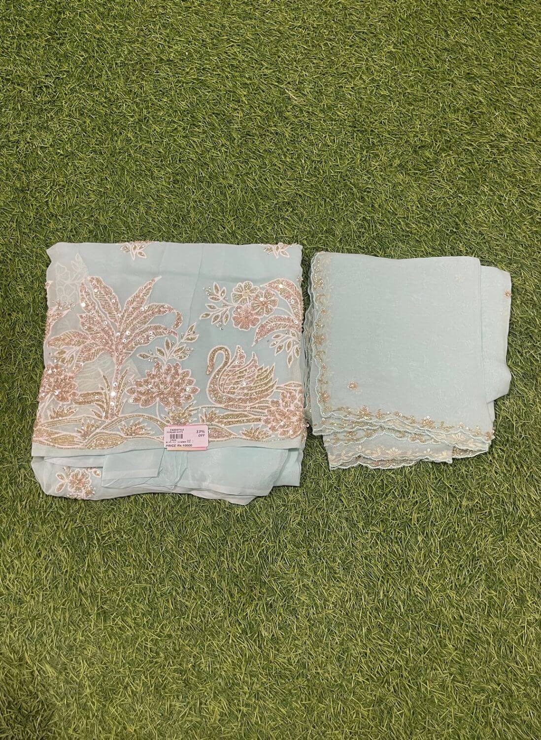 Pista colour georgette Suit | Party Wear | Wedding | Jaggo | Ring Ceremony | Festiva | FS392l