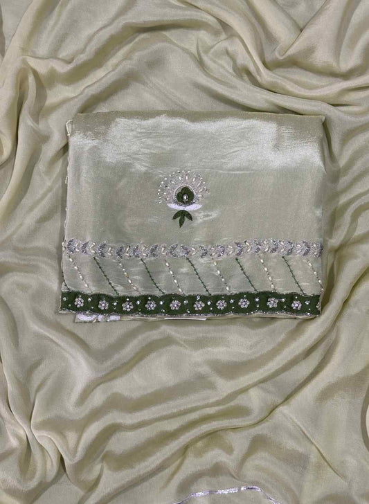 Pista shade Shimmer Organza Suit | Party Wear | Wedding | Jaggo | Ring Ceremony | Festival | FS442