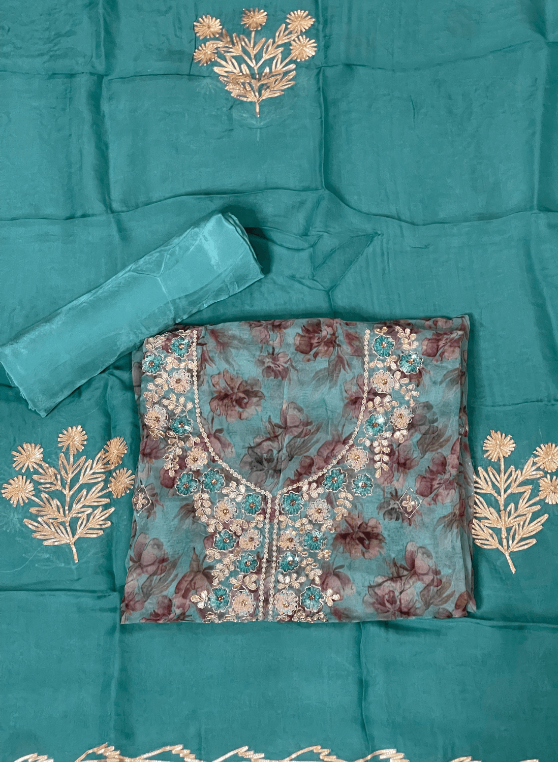 Printed Organza Suit| Party Wear | Wedding | Jaggo | Ring Ceremony | Festival | FS718