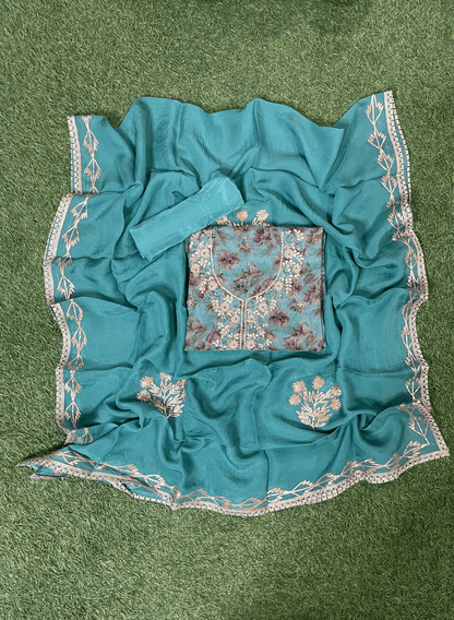 Printed Organza Suit| Party Wear | Wedding | Jaggo | Ring Ceremony | Festival | FS718